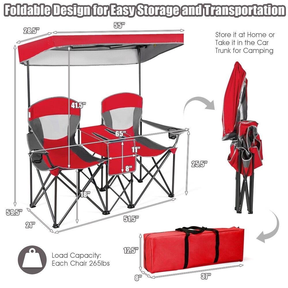 Portable Folding Camping Canopy Chairs with Cup Holder for 2 Person