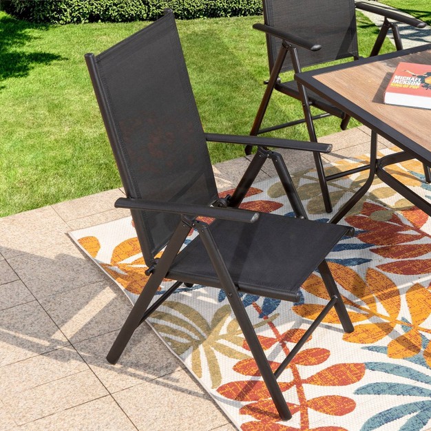 5pc Patio Set With Square Faux Wood Top Table amp Reclining Sling Chairs With Armrests Captiva Designs