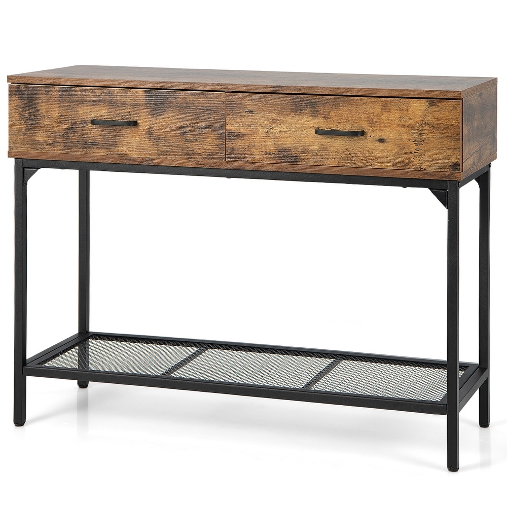 Costway Console Table Industrial Large Drawers Storage Shelf Narrow   See Details