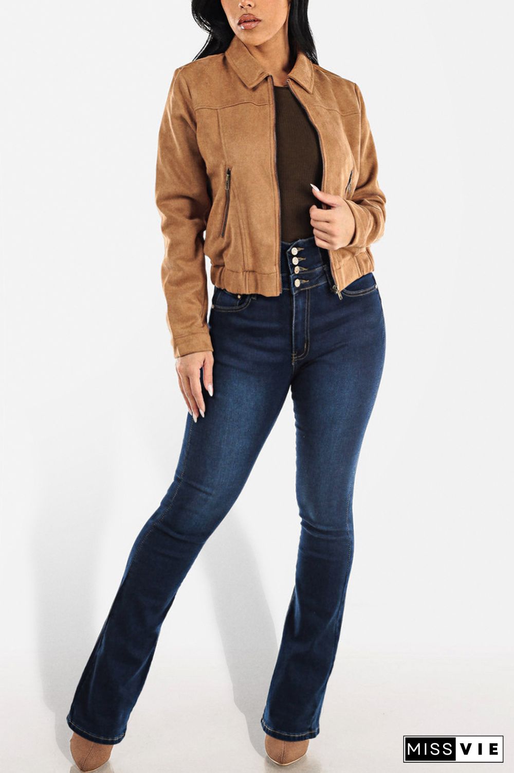 Criss Cross Pocket Detail High Rise Flare Jeans