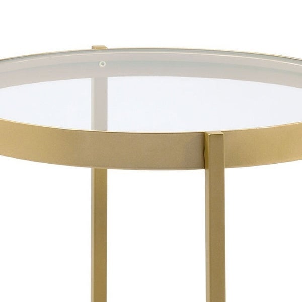 End Table with Round Glass Top and Metal Frame - Gold - 24 L x 24 W x 24 H Inches