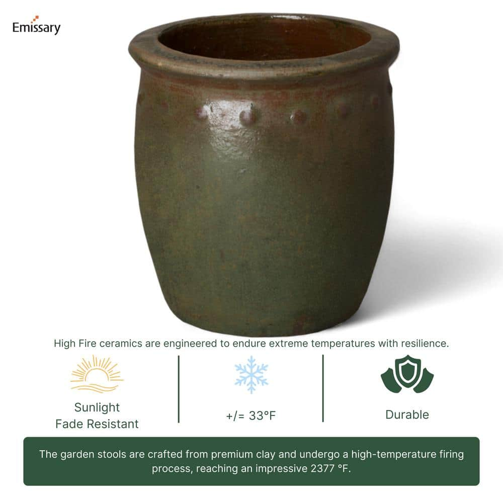 Emissary 15 in. D x 15 in. H Green Wash Ceramic Round Planter with Drainage Hole 12035GW-2