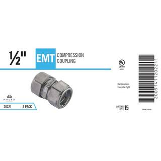 Halex 12 in. Electric Metallic Tube (EMT) Compression Coupling (5-Pack) 20221