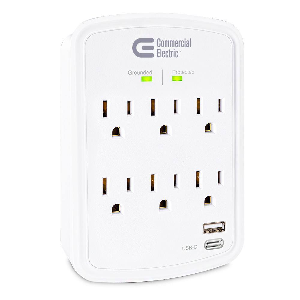 Commercial Electric 6-Outlet Surge Protector Wall Mounted in White HDC6WUC