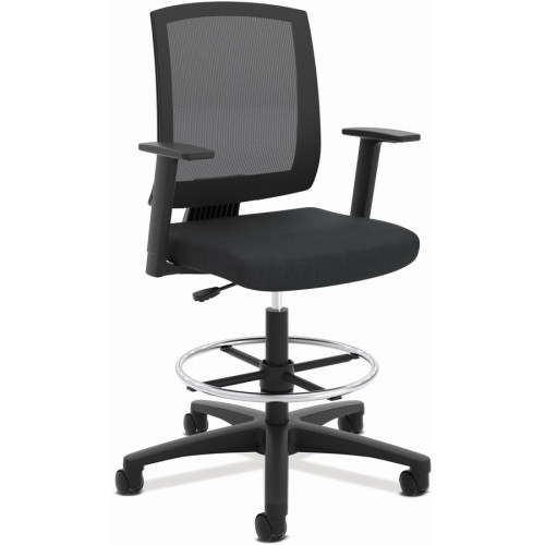 HON VL515 Mid-Back Mesh Task Stool with Fixed Arms， Supports up to 250 lbs.， Black Seat/Black Back， Black Base (VL515LH10)