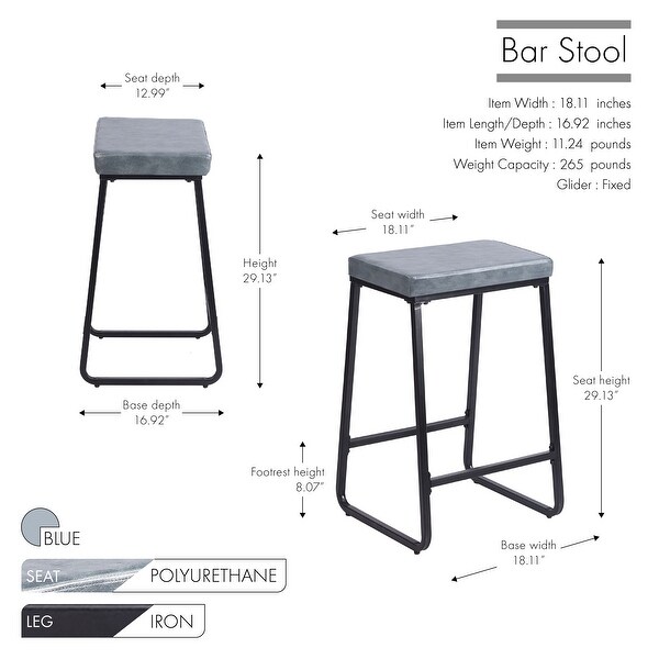 Porthos Home Senga Bar Stools Set of 2， PU Leather， Iron Legs