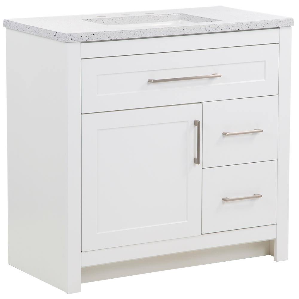 Home Decorators Collection Clady 36.5 in. W x 18.8 in. D x 35.4 in. H Freestanding Bath Vanity in White with Silver Ash Cultured Marble Top HD2036P2-WH