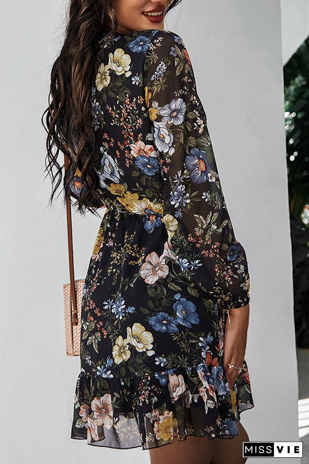 Chiffon V-Neck Floral Print Dress