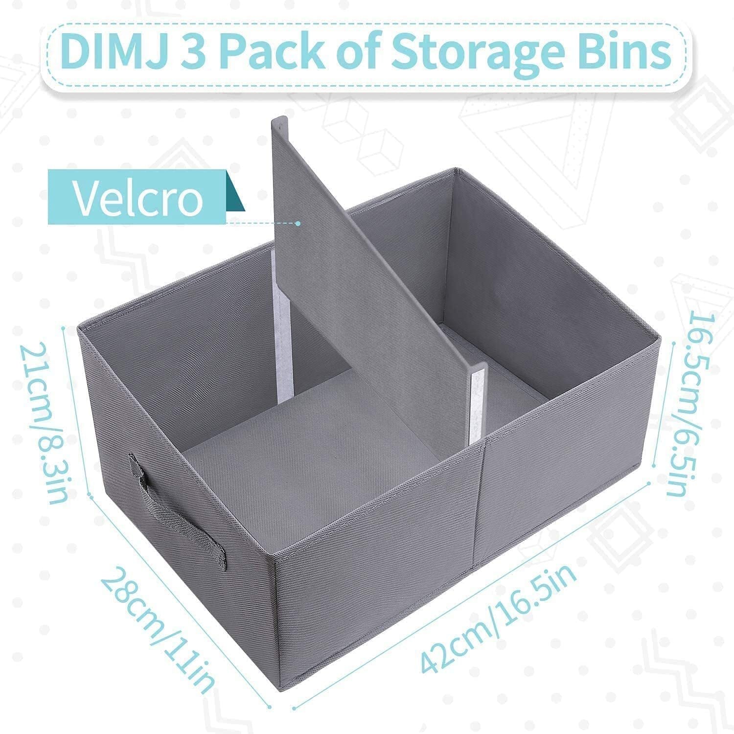 DIMJ Closet Organizer Storage Bins, 3 Pcs Fabric Cube Baskets Collapsible Trapezoid Organizer Box for Bedroom Bathroom, Clothes, Baby Toiletry, Toys, Towel, DVD, Book, Home Organization, Light Gray