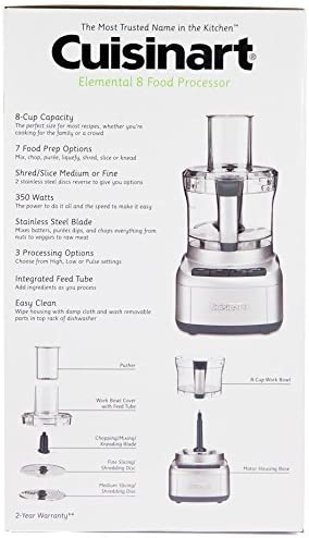 Cuisinart 8 Cup Food Processor， 350-Watt Motor， Medium to Fine Slicing Discs， FP-8SV