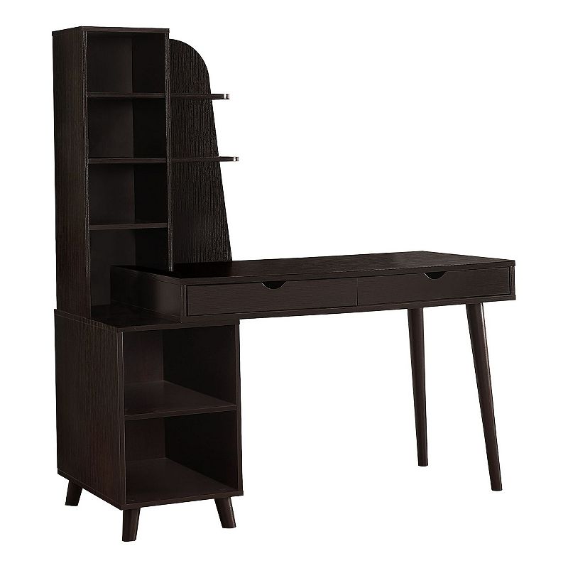 60 Espresso Brown Contemporary Computer Desk with Bookcase