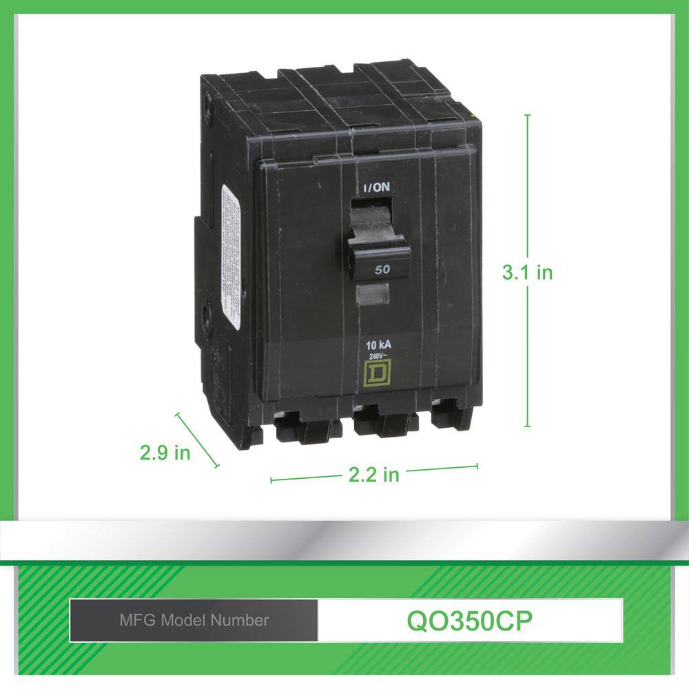 Square D QO 50 Amp 3-Pole Plug-In Circuit Breaker QO350CP