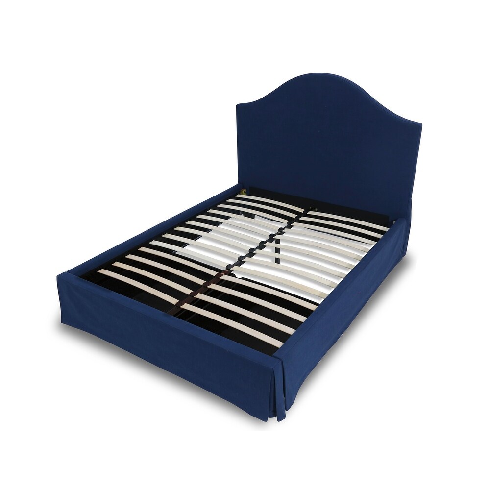 Sur Upholstered Skirted Storage Panel Bed in Navy