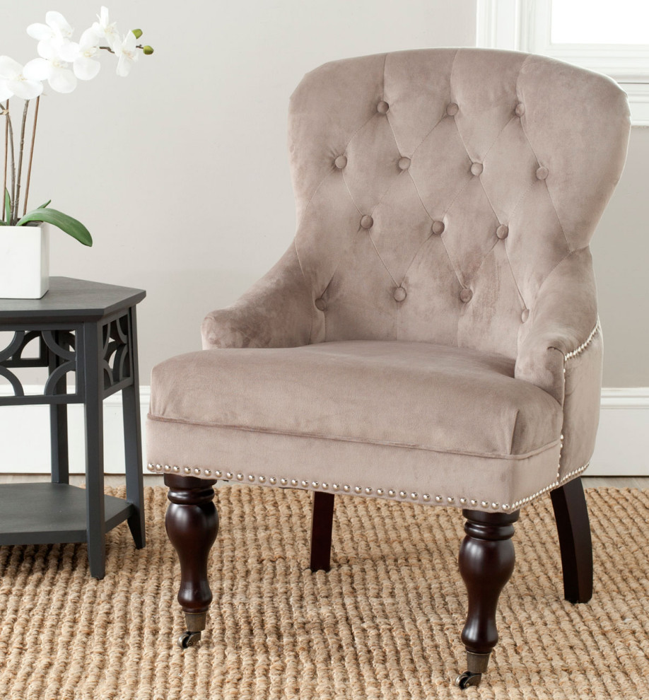 Lincoln Tufted Arm Chair With Silver Nail Heads Mushroom Taupe   Traditional   Armchairs And Accent Chairs   by Peachtree Fine Furniture  Houzz