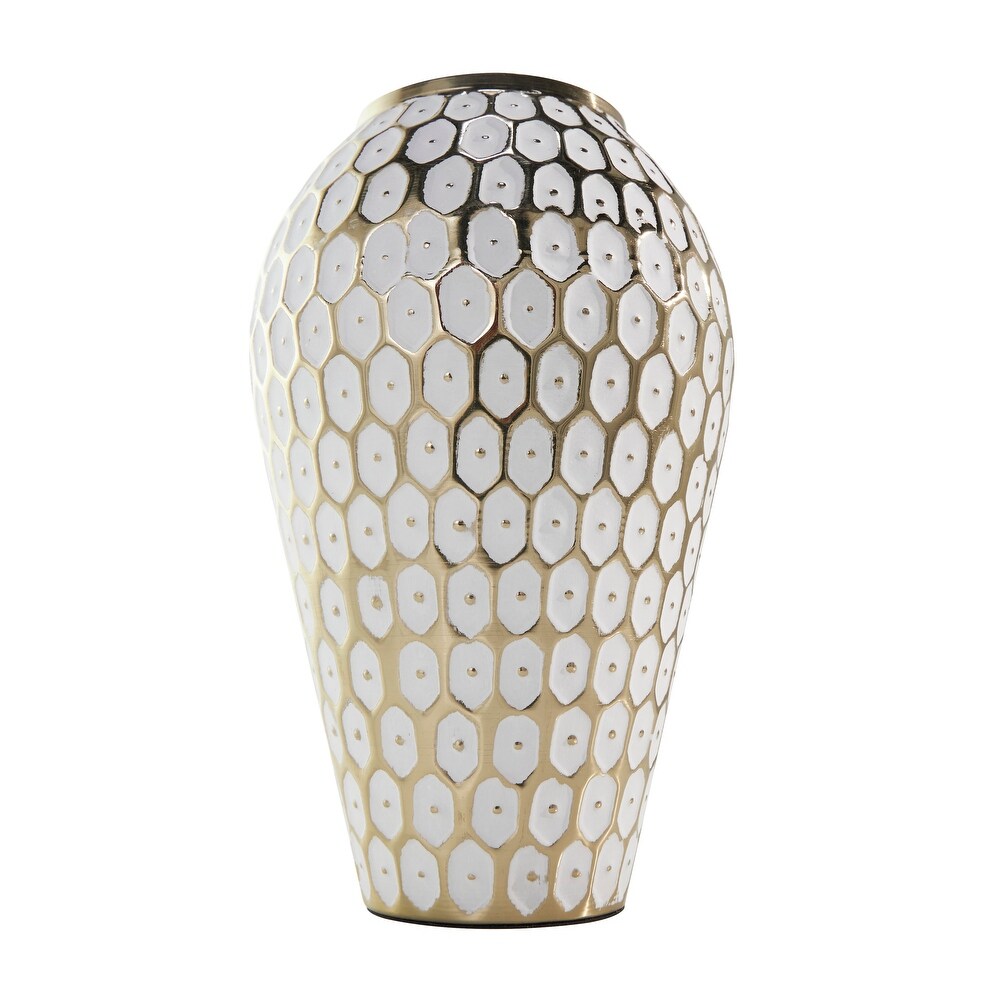 Gold Metal Geometric Dot Vase with White Accents