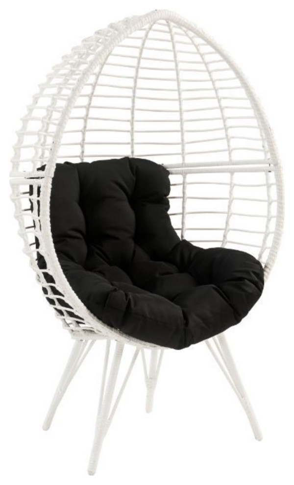 Ergode Patio Lounge Chair Black Fabric  ampWhite Wicker   Contemporary   Outdoor Lounge Chairs   by Virventures  Houzz