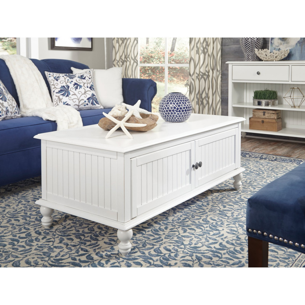 Classic Farmhouse Grooved Patterned Coffee Table  Bun Feet  Hinged Doors  White   Traditional   Coffee Tables   by Declusia  Houzz