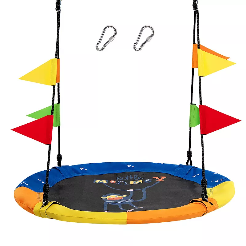 40 Inch Flying Saucer Tree Swing with Hanging Straps Monkey