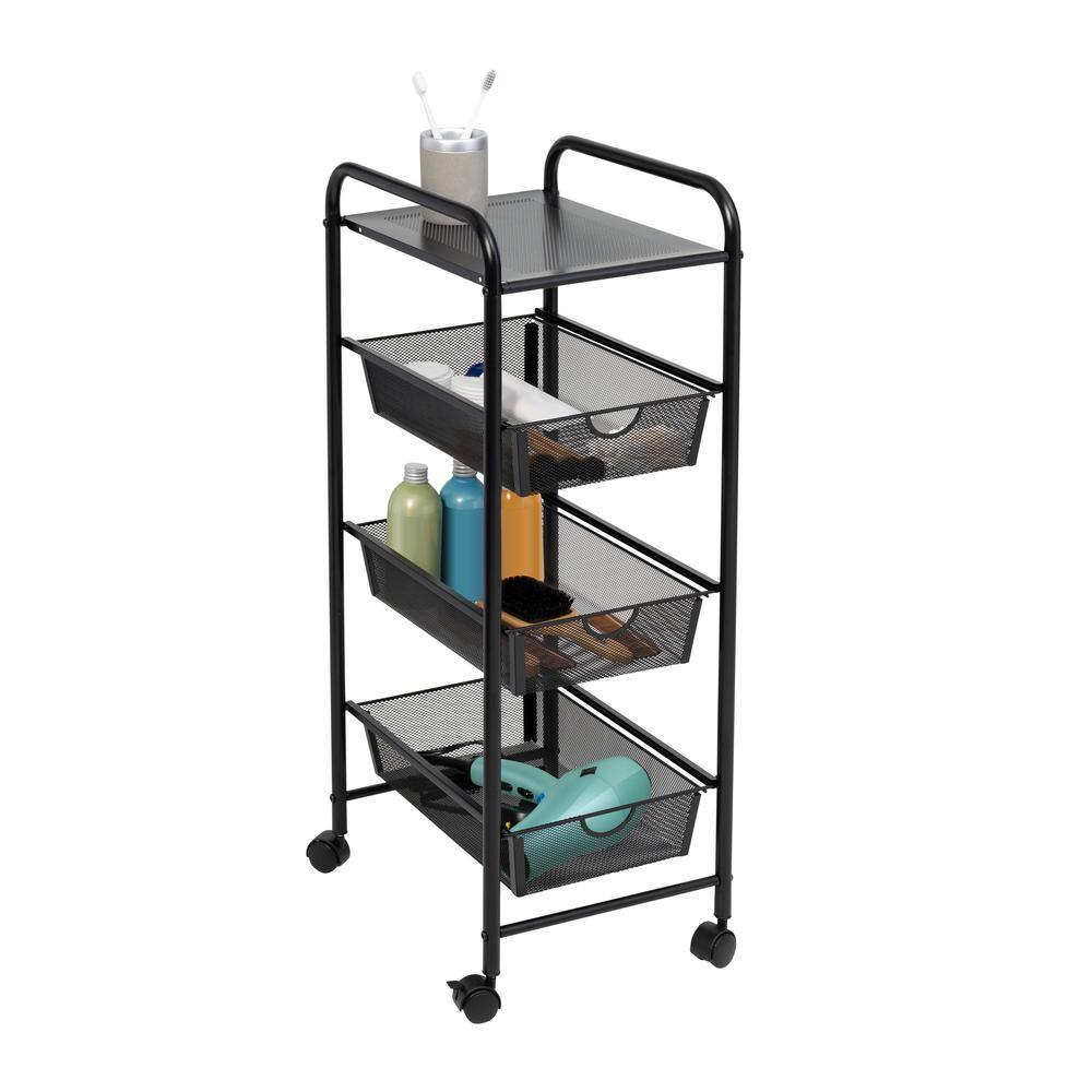 Honey-Can-Do 3-Tier Steel 4-Wheeled Utility Cart in Black CRT-09589