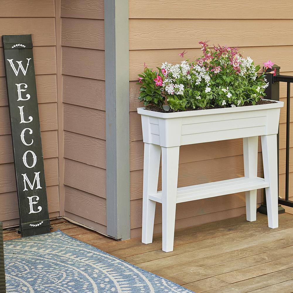 Southern Patio 36 in. x 11.8 in. x 31.5 in. White Plastic 40 Qt. Capacity Large Raised Garden Planter HDR-091349A