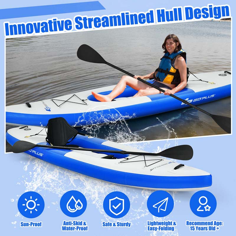 11FT Canoe Boat Raft Inflatable Fishing Kayak for 1 Person with Hand Pump & Adjustable Aluminum Oars