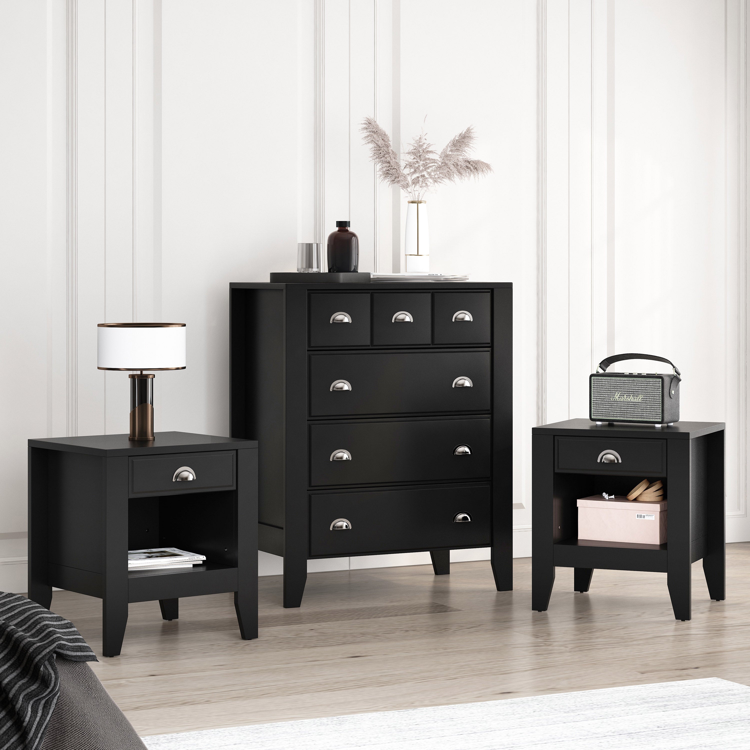 Cleary Contemporary Faux Wood 3 Piece Dresser and Nightstand Bedroom Set