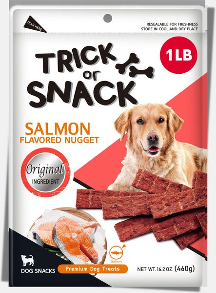 Trick or Snack Natural Smoked Delicious Soft Tender Nutritious Healthy Salmon Jerky Dog Treats， 1-lb bag