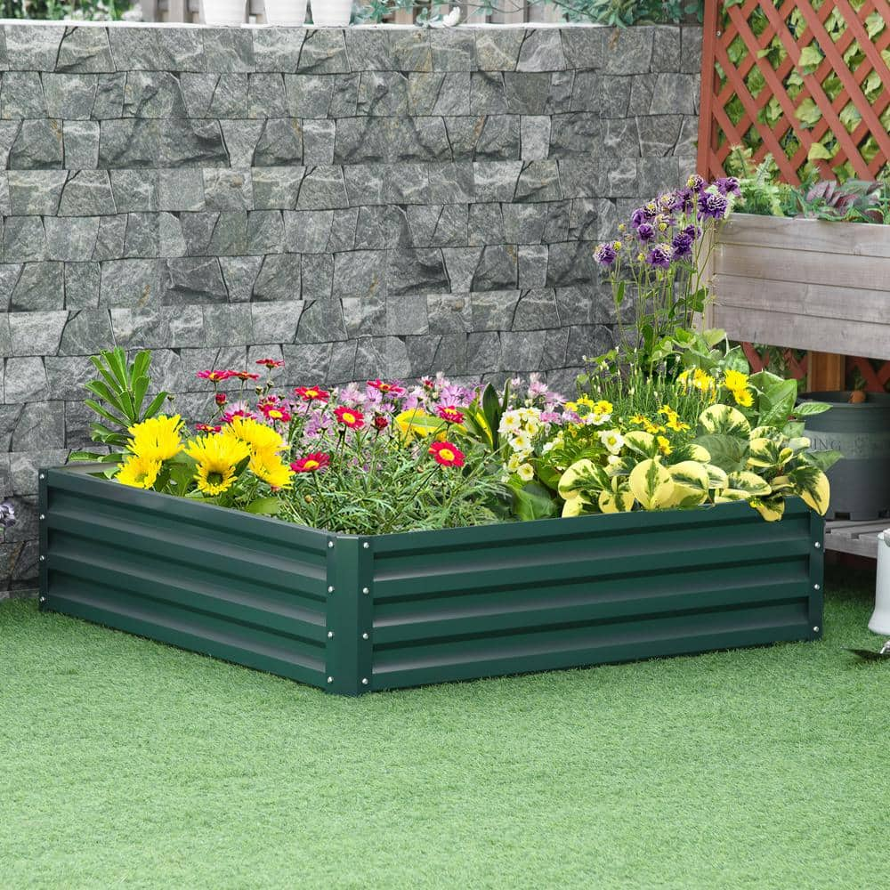 Outsunny Green Steel Raised Garden Bed Box with Weatherized Steel Frame 845-040V01GN