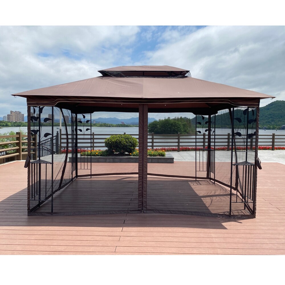 Brown2 13x10 ft Outdoor Gazebo Canopy Tent with Ventilated Roof