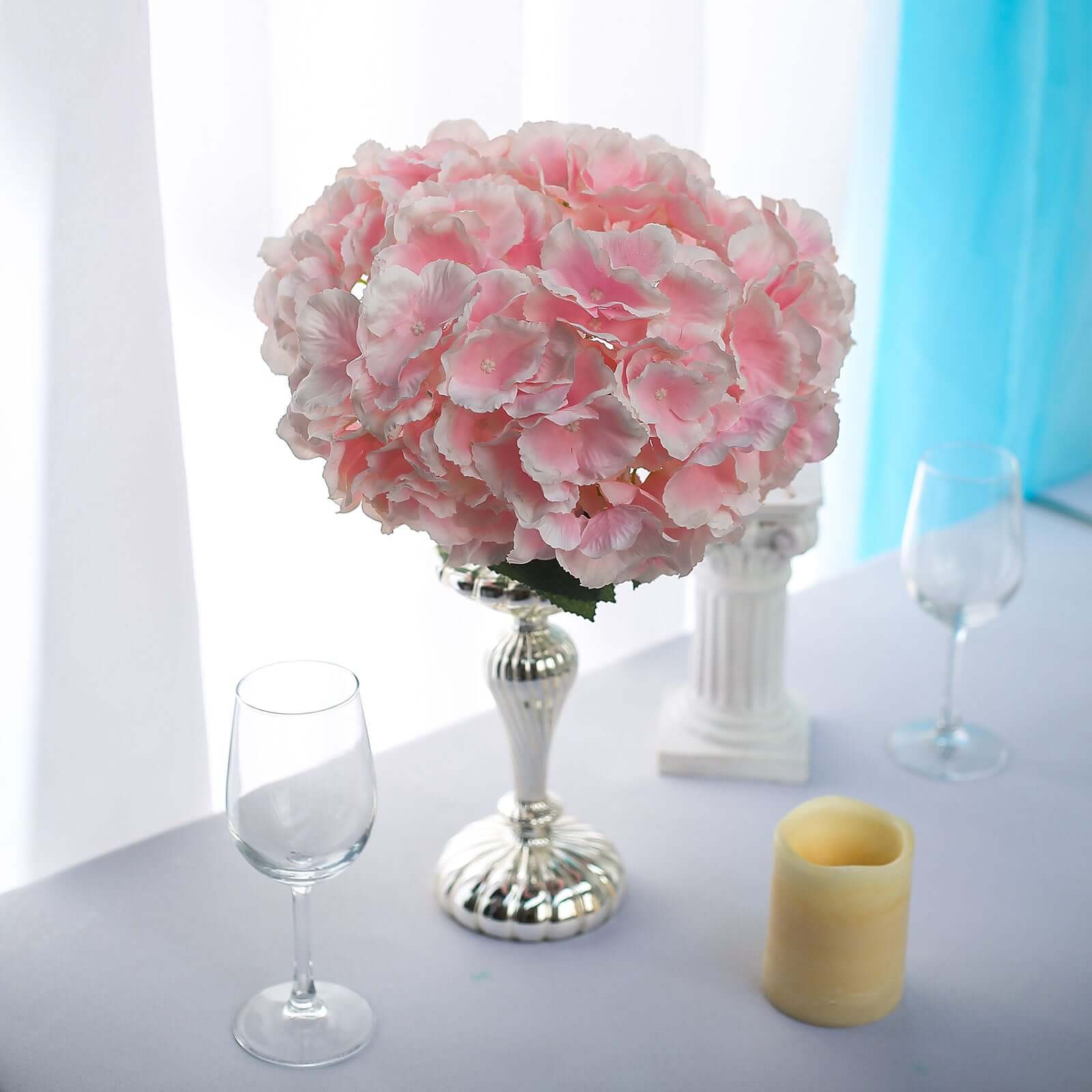 5 Bushes Blush Pink Artificial Silk Hydrangea Flower Bouquets