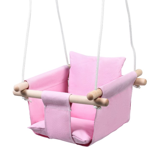 Costway Baby Canvas Hanging Swing Cotton Hammock Toy For Toddler Bluepink