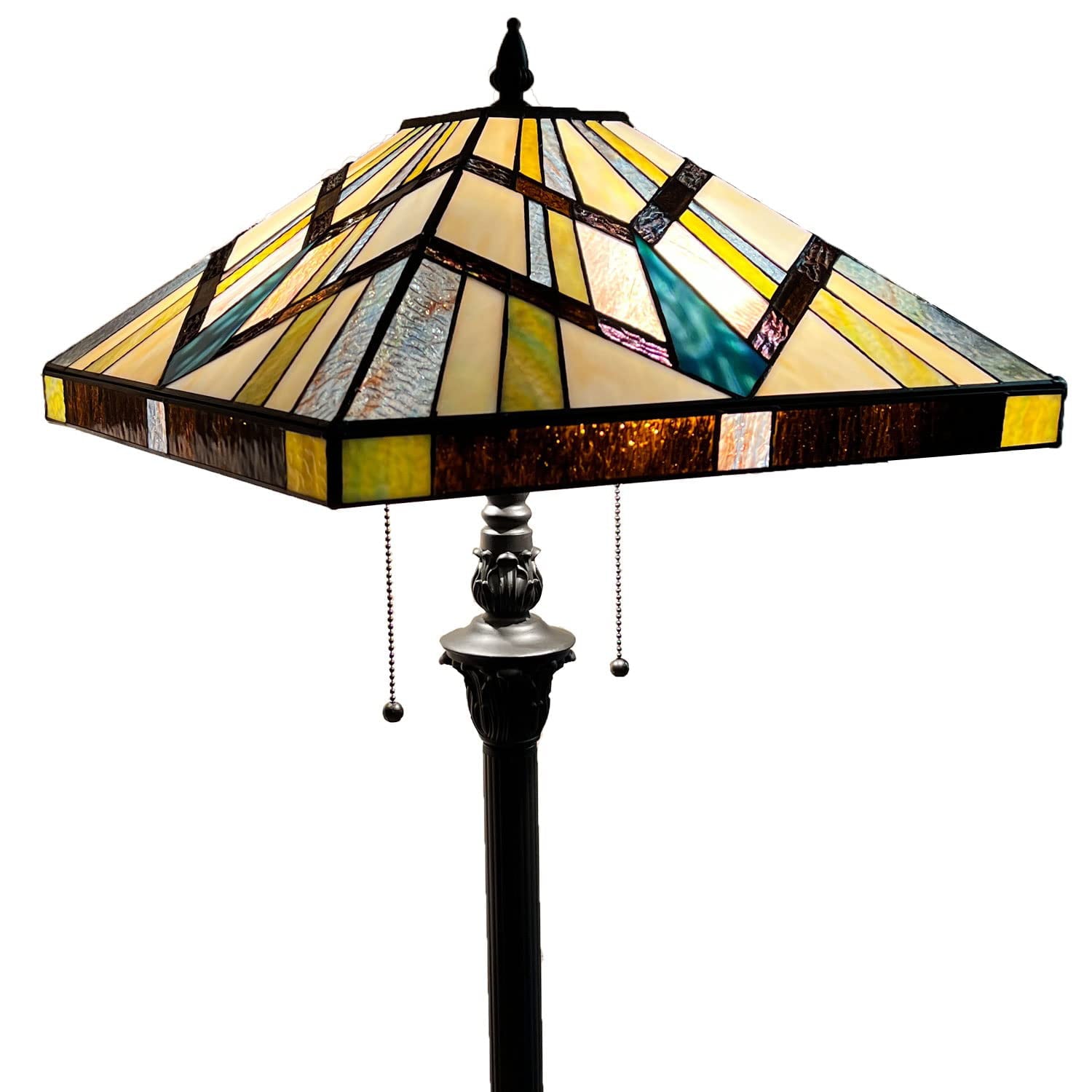 Tiffany Floor Lamp, 65” Tall Mission Style Stained Glass Standing Floor Lamp