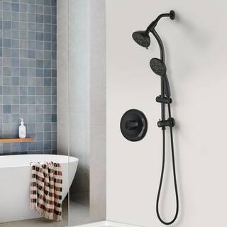 YASINU 7-Spray Patterns with 1.8 GPM 5 in. Wall Mount Round Rain Dual Shower Heads in Matte Black YNAE428MB