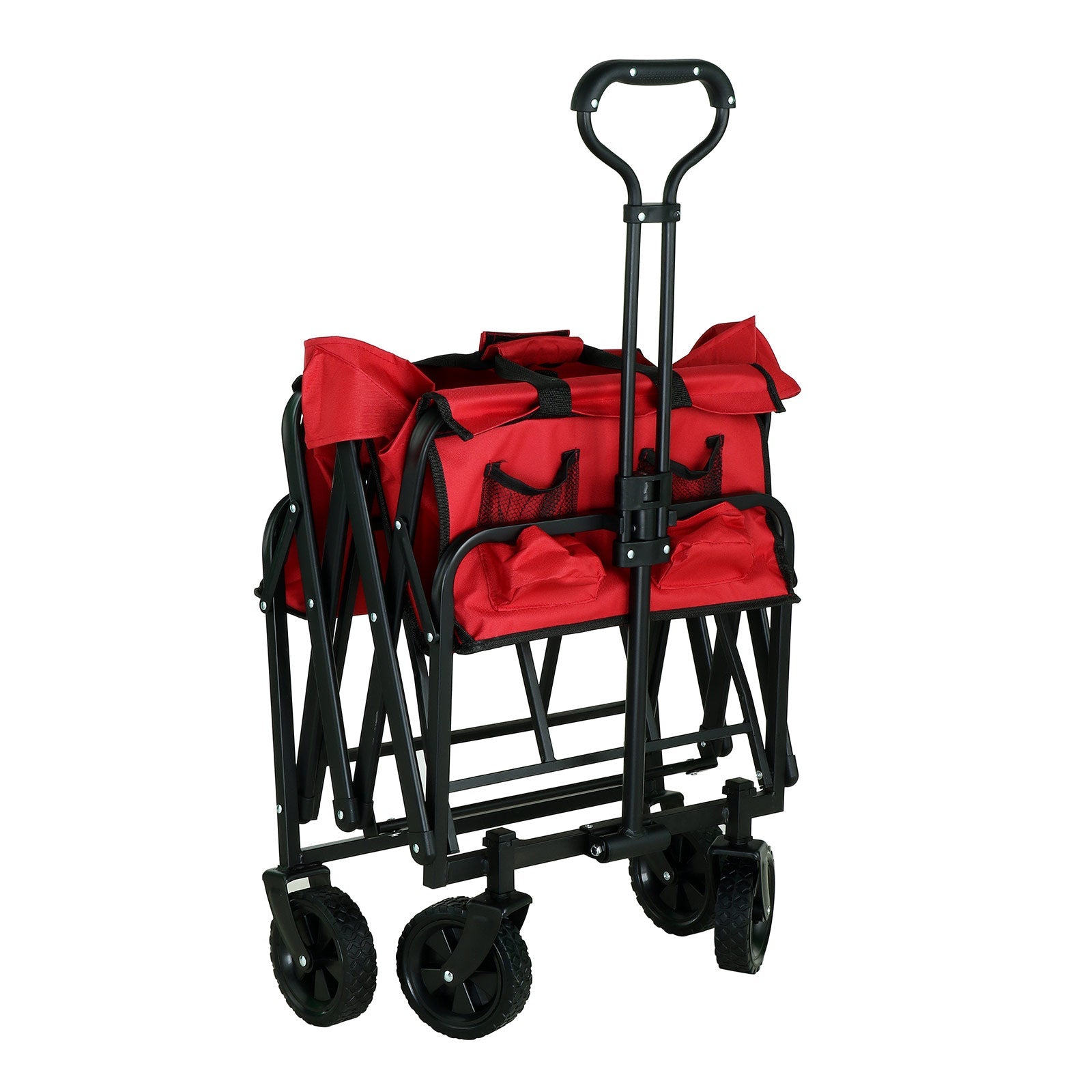 Outdoor Folding Camping Cart,  Collapsible Wagon with Universal 360° All-Terrain Wheels for Picnic and Beach Camping, Red, 30.3"L x19.2"W x29.5"H