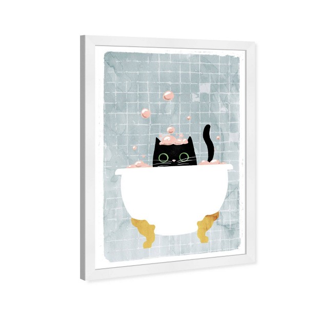 X 21 quot Kitty Bath Time Bath And Laundry Framed Art Print Wynwood Studio