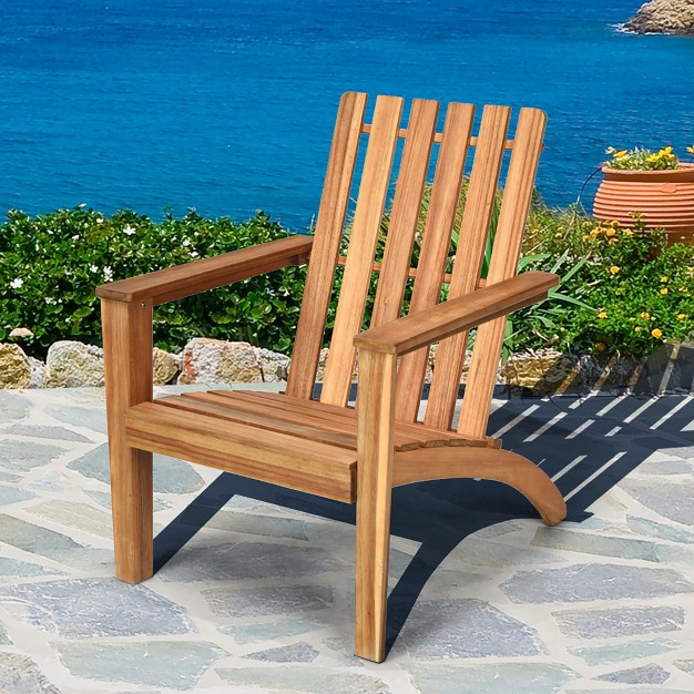 Costway Patio Acacia Wood Adirondack Chair Lounge Armchair Durable Outdoor Garden Yard