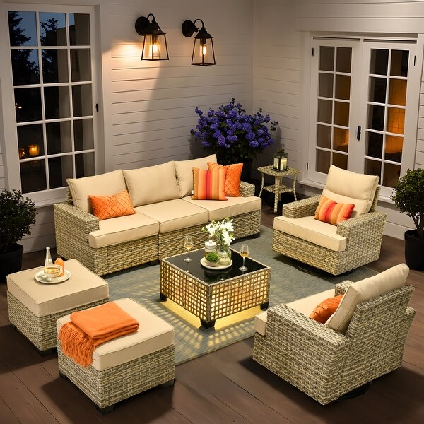 HOOOWOOO 9piece Outdoor Patio Wicker Furniture Set with Coffee Table