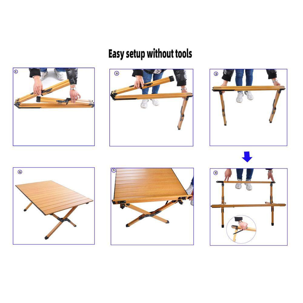 Tidoin Brown Rectangle Aluminum Alloy Outdoor Picnic Table with Folding X-Shape Leg and Storage Bag QD-YDW2-778