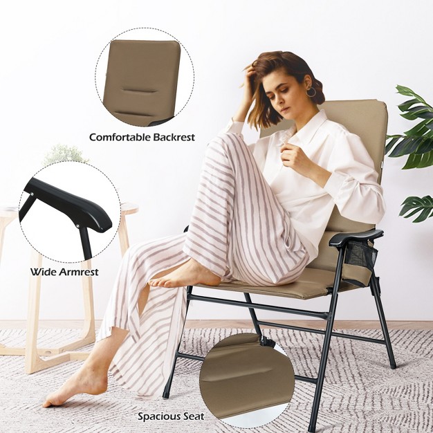 Tangkula Outdoor Folding Chair Collapsible Enlarged Chair With Cup Holder Grey brown