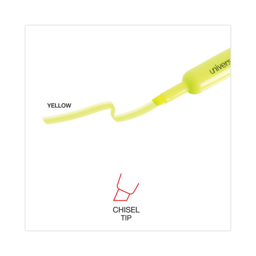 Universal Desk Highlighters， Chisel Tip， Fluorescent Yellow， Dozen (08861)