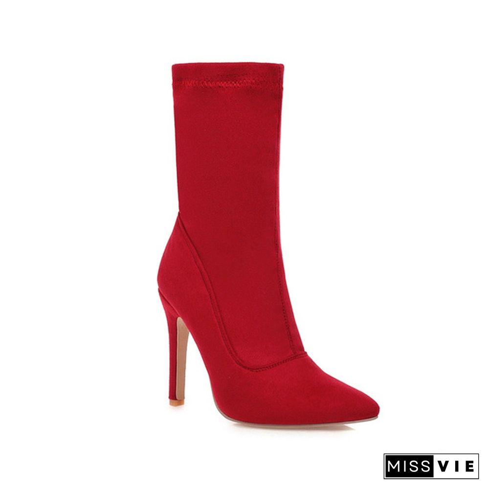 Autumn Ankle Boots Women Zipper Stiletto Heels Short Boots Sexy Super High Heel Shoes Ladies Winter Red Large Size 32-48