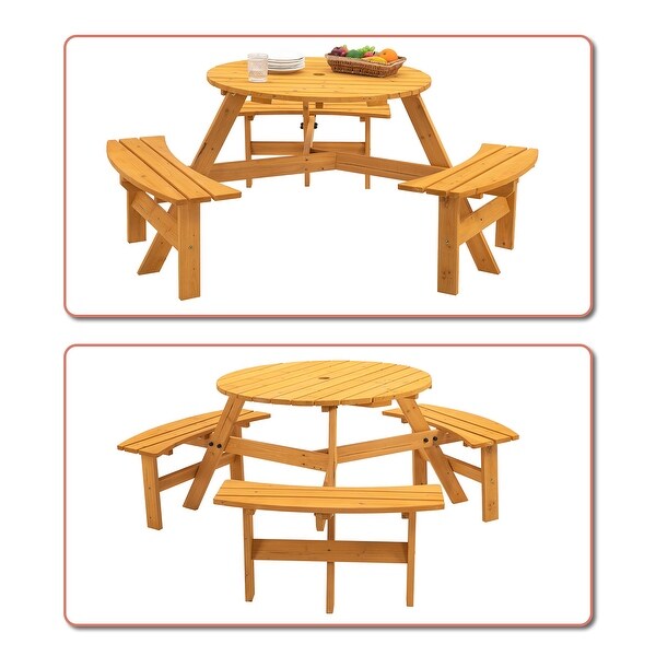 Classic Farmhouse Style Wooden Picnic Table with Integrated Benches