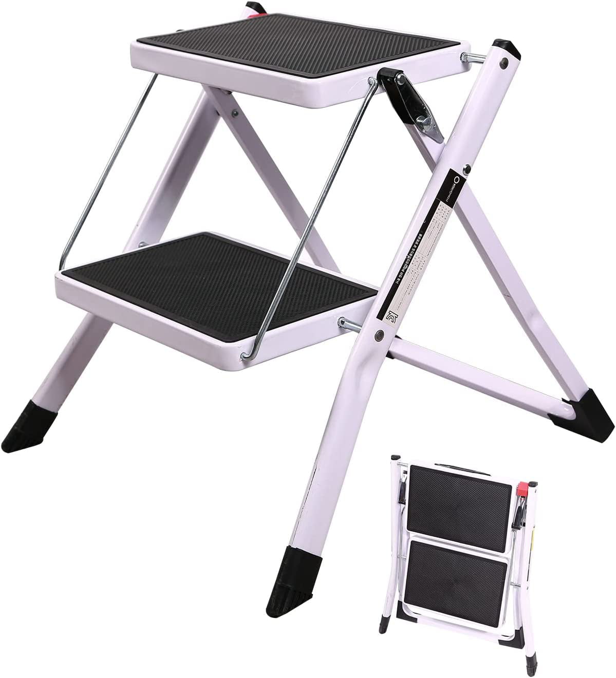 REDCAMP Folding 2 Step Stool for Adults 250lbs, Lightweight Portable Small 2 Step Ladder for Home Kitchen, White