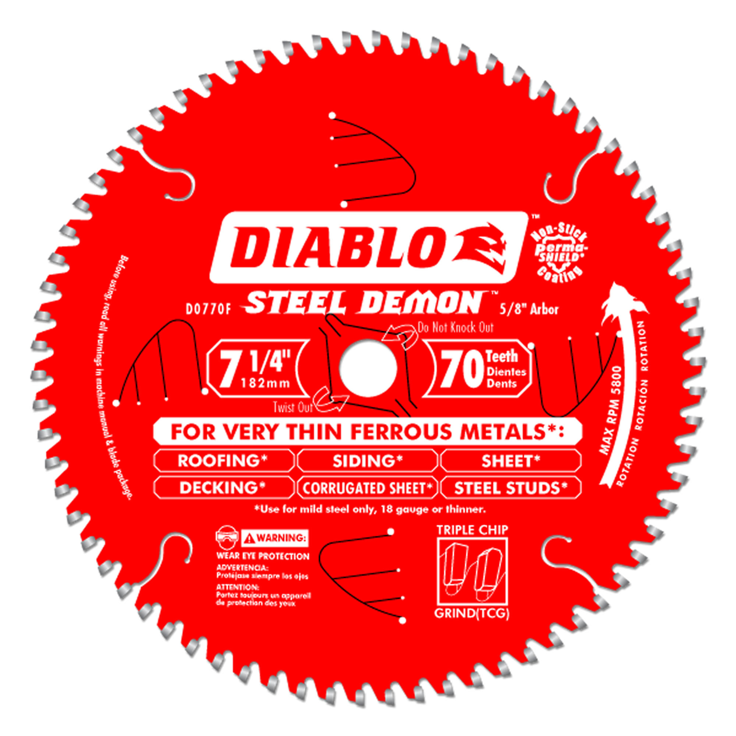 Diablo Steel Demon 7-1/4 in. D X 5/8 in. Carbide Circular Saw Blade 70 teeth 1 pc