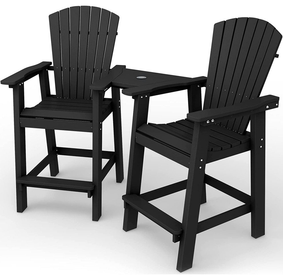 Set of 2 Outdoor Adirondack Barstool With Connecting Tray  Slatted Seat and Back   Transitional   Adirondack Chairs   by Decor Love  Houzz