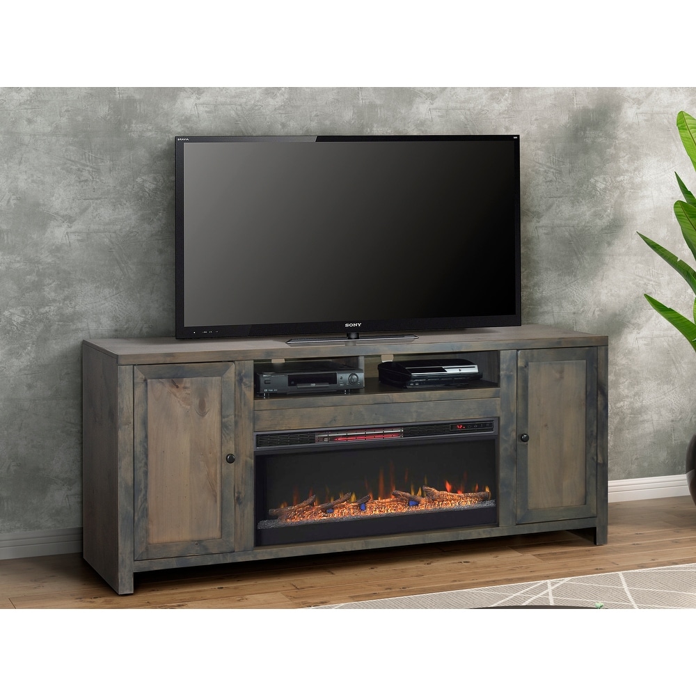 Bridgevine Home 84 in. No Assembly Required Barnwood Finish Solid Wood Fireplace TV stand