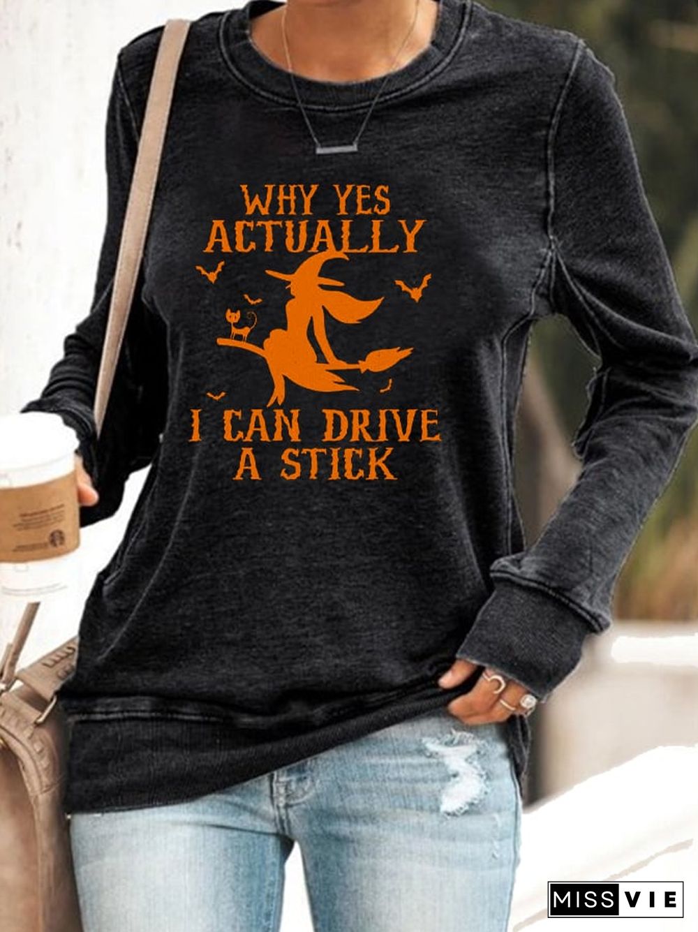 Women's Halloween Why Yes Actually I Can drive A Stick Printed Sweatshirt