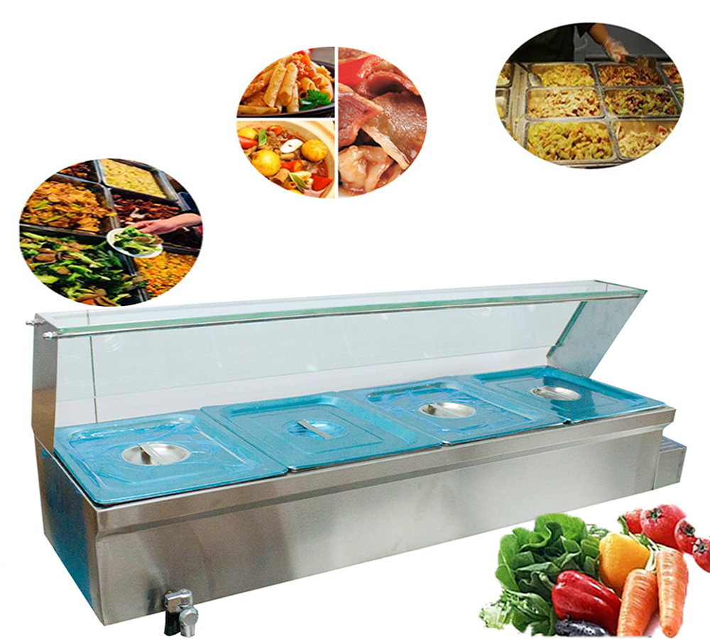 INTBUYING 4-Pan Food Warmer Commercial Buffet Food Warmer Stainless Steel Steam Table with Glass Shield