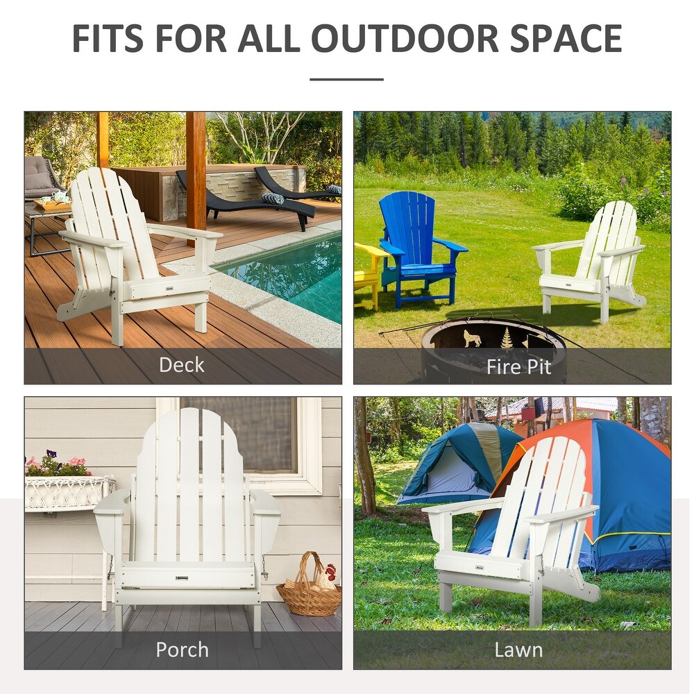 Outsunny Folding Adirondack Chair  HDPE Outdoor  Weather Plastic Lounge Beach Chairs for Patio Deck and Lawn Furniture