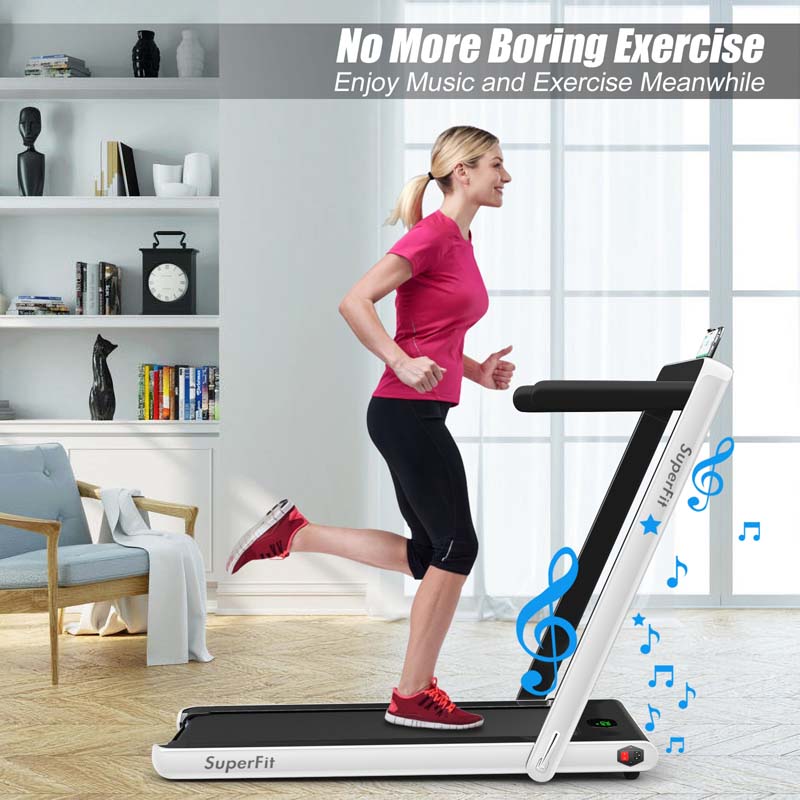 2 in 1 Folding Electric Treadmill for Home Gym, 2.25HP Under Desk Treadmill, Portable Walking Running Machine with Bluetooth Speaker